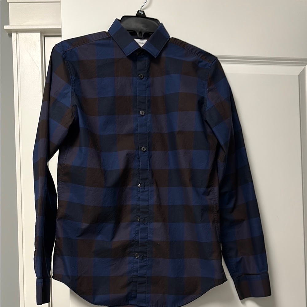 Men's Blue and Black Checkered Shirt